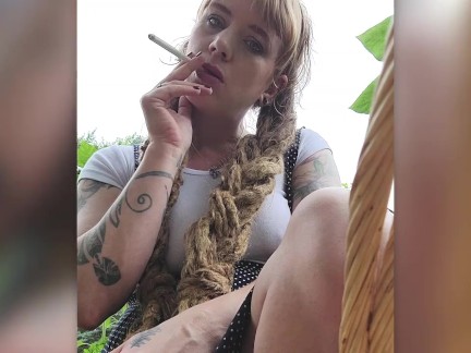 Smoking and Fucking my cucumber after working hard in the garden.