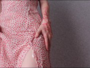 WORSHIP MY LITTLE ASS TEASING CLOSE UP IN GLOVES AND OIL / DRESS CUTE GIRL HAIRY PUSSY FETISH 1/16