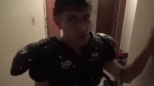 Nerd in Football Jock's Room as He Jerks!