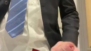 Suited manager masturbating at work - horny, hard and uncut ...