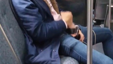 Jerking off in public on city bus with cumshot