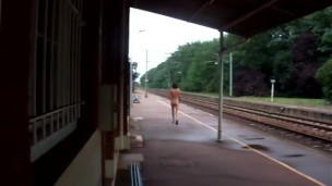 risky public jerkoff at train station