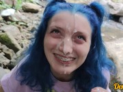 cute schoolgirl with blue hair gives blowjob and sex to get cum on face 16/16