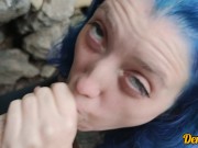 cute schoolgirl with blue hair gives blowjob and sex to get cum on face 8/16