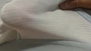 Rubbing Japanese dick over the underwear big head hard cock
