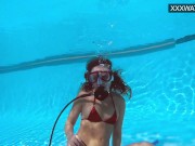 Teenie horny babe Lana uses dildo in the swimming pool 6/16