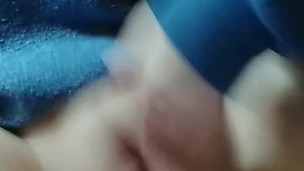 thick brunette has a quick cum