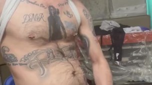 Beermunkie hot white trash smoker jerks his big cock while smoking 