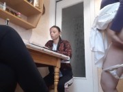 У нашей третьей девушки начала течь киска и она кончила на кухне под наши грязные разговоры 14/16