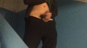 Guy in a sportwear cum in the stairwell