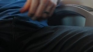 Showing off my locked dick on the train