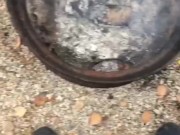Cooking Food & Jerking By The Campfire, Cumming All Over My Meat, Then Pissed On The Fire To Put Out