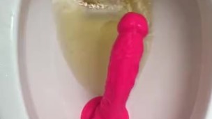 Tasting my own Piss & Cum off of a suction cup dildo that was left in the toilet bowl for me to suck