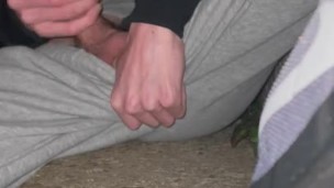 Scally lad gets horny smoking and strokes his dick outside 