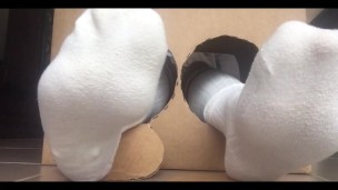 Surprise Delivery Long white sock wearing Big Male Feet to Worship inside - Manlyfoot