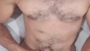 Beefy hung dude nicely masturbates till thick ejaculation, sweet voyeur cam