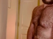 VERY HAIRY GUY STROKES HIS THICK COCK AND CUMS WHILE THINKING OF YOU 16/16