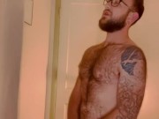 VERY HAIRY GUY STROKES HIS THICK COCK AND CUMS WHILE THINKING OF YOU 3/16