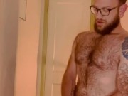 VERY HAIRY GUY STROKES HIS THICK COCK AND CUMS WHILE THINKING OF YOU 7/16