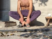 Weekend. Bask in the sun, autumn morning 7/16