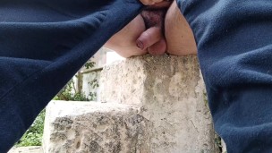 pissing outdoor on the stairs, neighbors are watching me!