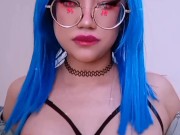 Little succubus plays with her tits 