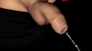 Long slow-mo piss . Peeing uncut cock in the night