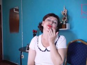 Red lipstick kissing teasing by Regina Noir. 8/16