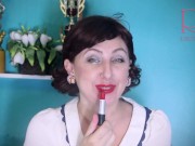 Red lipstick kissing teasing by Regina Noir. 14/16