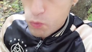 Drinking cum load from used condom, rinsing mouth with cum and swallowing cum outside