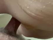 Shower fun, she loves a little lip tug! 10/16