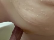 Shower fun, she loves a little lip tug! 15/16