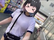 【Ｉカップ変態巨乳女子大生とうふ】ノーブラランニング巨乳体操着とブルマでおもちゃ装着💖して原宿の人混みを疾走してみたら、人が多すぎてまさかの結末に… 13/16