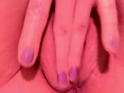 masturbates her very wet pussy with her fingers and cums, cream pussy 16/16