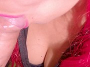 Latex girl sucks me and swallows cum with her tits - Female POV - Close up 3/16