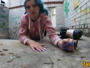 cute schoolgirl after school has sex in an abandoned building and gets a cum on face 12/16
