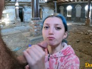cute schoolgirl after school has sex in an abandoned building and gets a cum on face 4/16