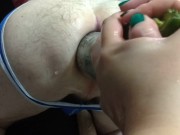 POV.Anal vegetarian. Fucked her husband with 2 hands and a huge zucchini in the ass. 10/16