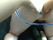 POV.Anal vegetarian. Fucked her husband with 2 hands and a huge zucchini in the ass. 12/16