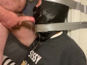 Immobilized faggot getting throat fucked by straight alpha