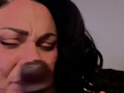 CHLOE BLACC sucking spit off huge BBC spitting it back on the tip then deep throat’s all of him!! 3/16