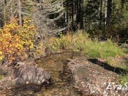Redhead mom in rubber boots pissing in the stream 16/16