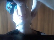 Nylon hooded, taped and blindfolded in a great deepthroat action and oral creampie