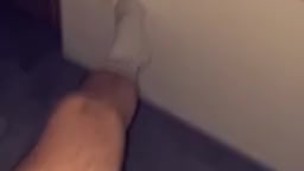 Showing off my big legs and jerking my hard cock
