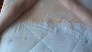 I make our neighbor enjoy my wife's hairy pussy while she rests on her bed