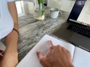 Classmates studied at home and hot brunette seduced guy by her tits 1/16