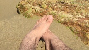 Sandy feet - Salted soles - Manlyfoot’s Big male feet in public southside nudist beach in australia