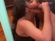 Spooky Halloween pumpkin girl gives post party pumpkin head. 13/16