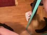 Spooky Halloween pumpkin girl gives post party pumpkin head. 15/16