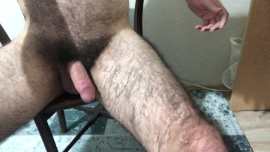 Amateur very hairy model jerking of and perfect big cum on legs